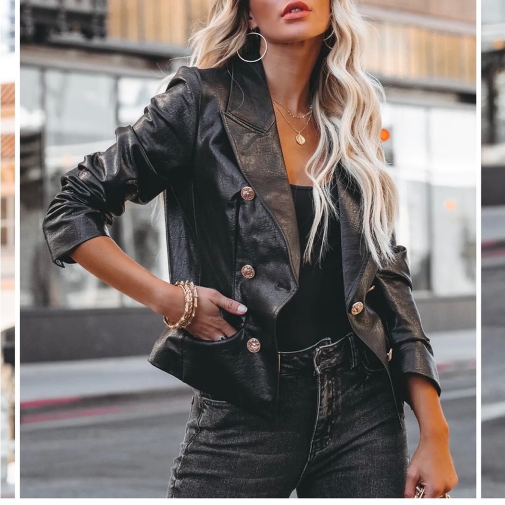 NWT Lenny Pocketed Faux Leather Blazer